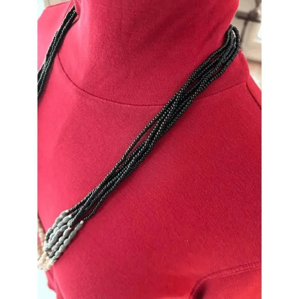 LOFT Timeless Black, Gray And Cream Color Long Beaded Necklace